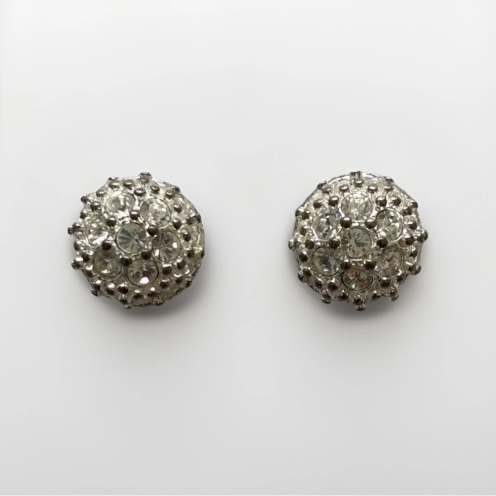 Vintage Swarovski Crystal Earrings Silvertone Swan Logo Sparkle Stud Jewelry